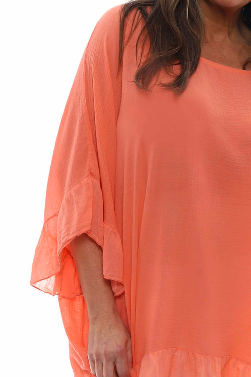 Cheyenne Frill Crinkle Cotton Top Coral - Image 2