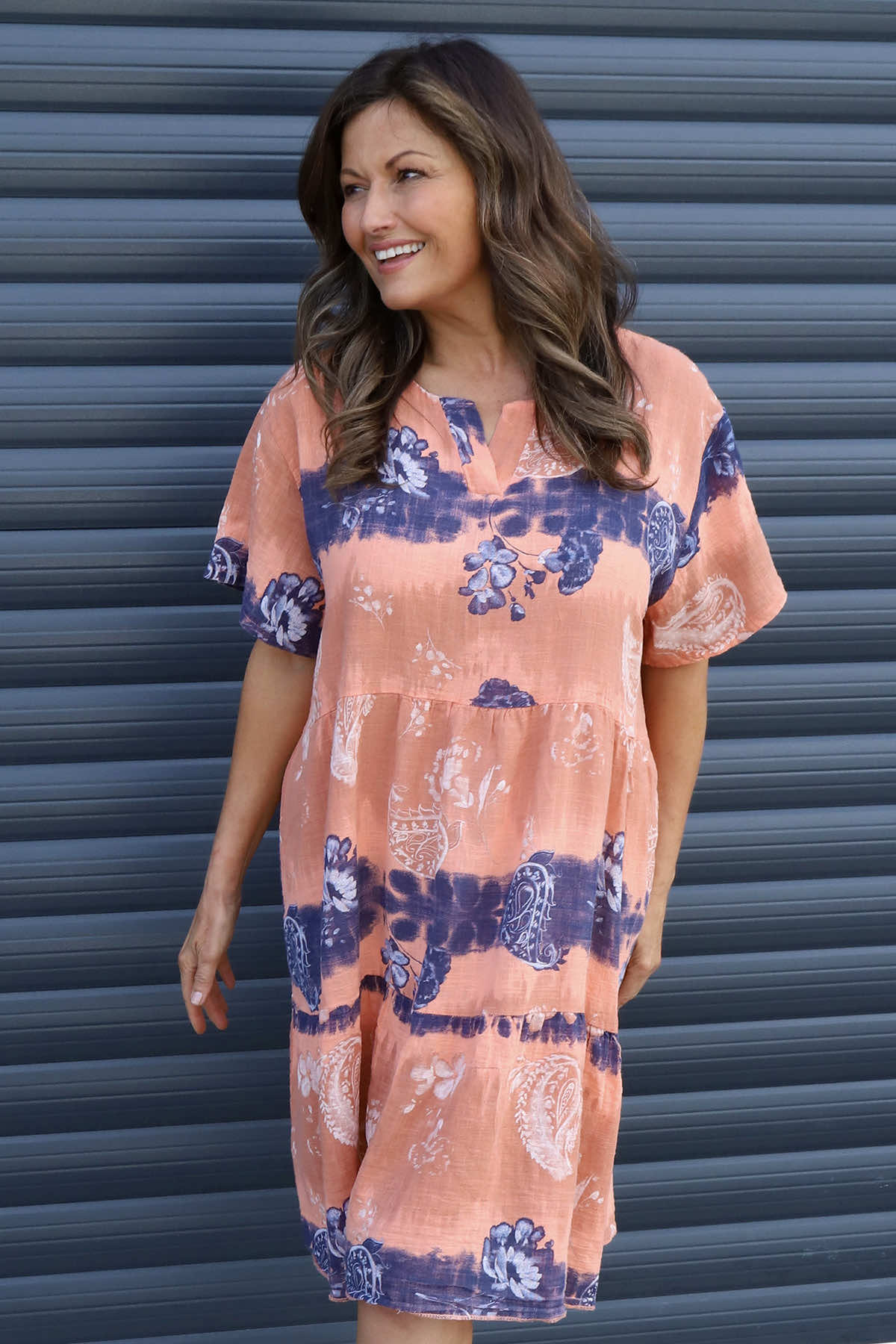 Erminia V-Neck Print Cotton Tunic Orange