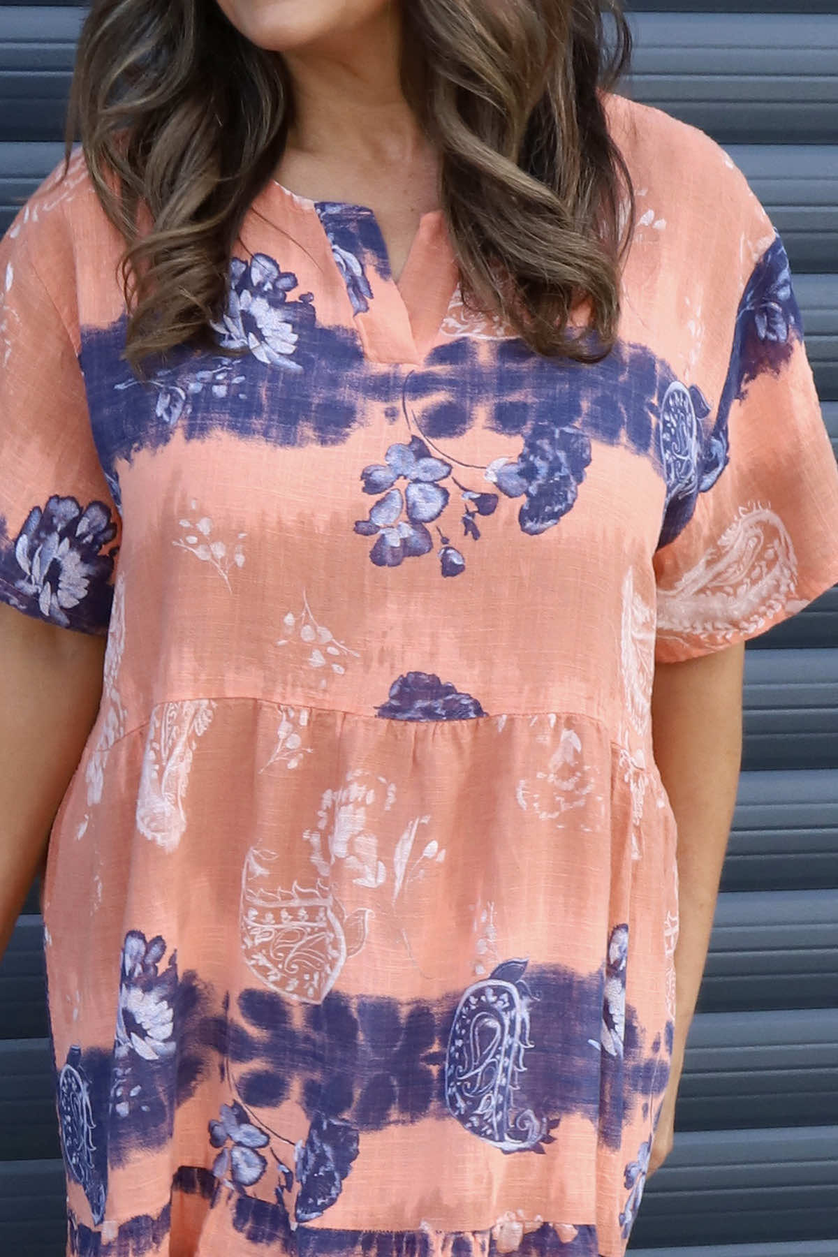 Erminia V-Neck Print Cotton Tunic Orange