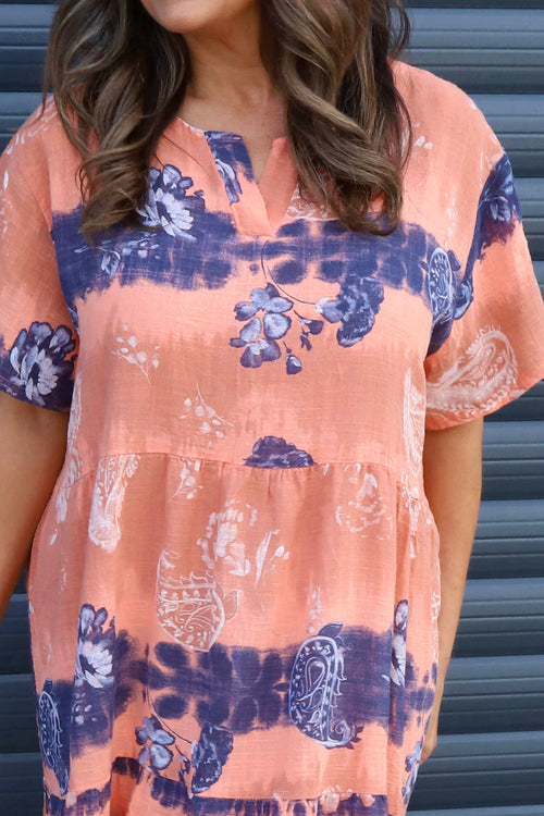 Erminia V-Neck Print Cotton Tunic Orange - Image 3