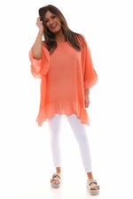 Cheyenne Frill Crinkle Cotton Top Coral Coral - Cheyenne Frill Crinkle Cotton Top Coral