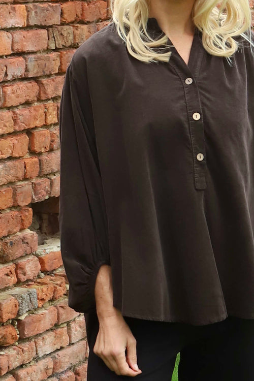 Keely Button Needlecord Top Cocoa - Image 3