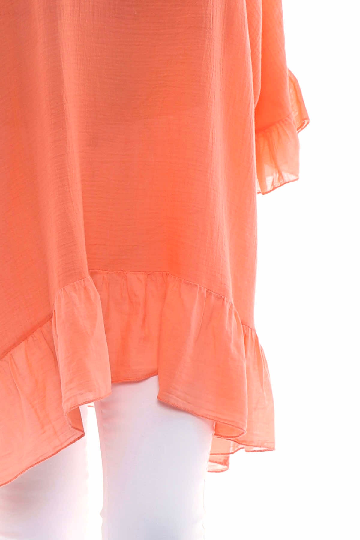 Cheyenne Frill Crinkle Cotton Top Coral