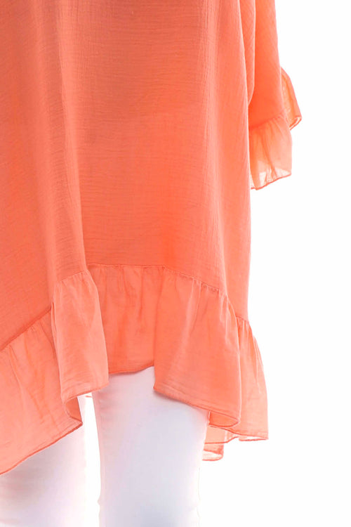 Cheyenne Frill Crinkle Cotton Top Coral - Image 4