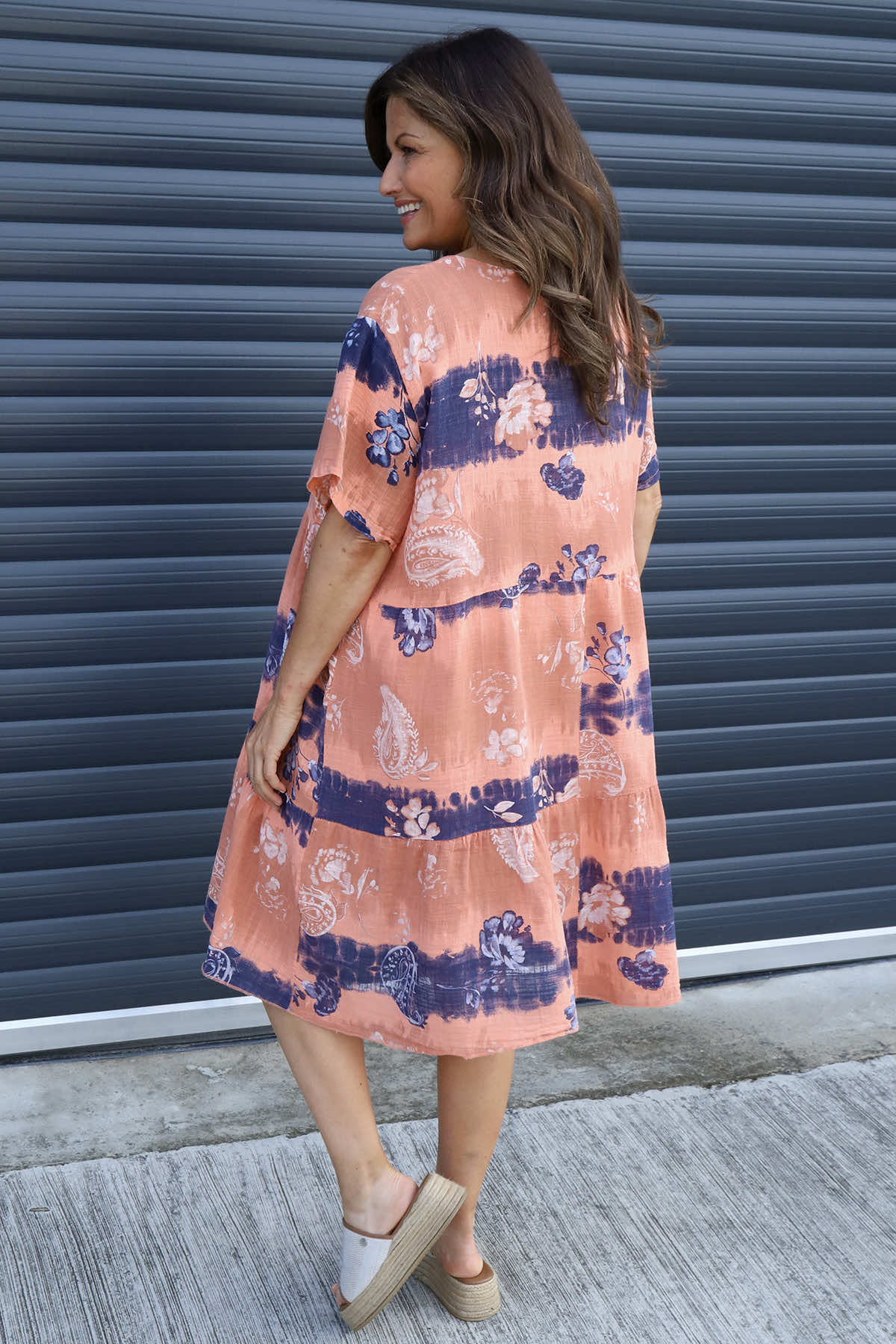 Erminia V-Neck Print Cotton Tunic Orange