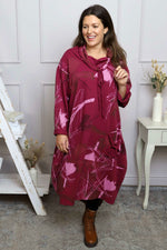 Charlize Pattern Cowl Neck Cotton Dress Burgundy Bugundy - Charlize Pattern Cowl Neck Cotton Dress Burgundy