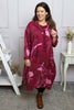 Charlize Pattern Cowl Neck Cotton Dress Burgundy