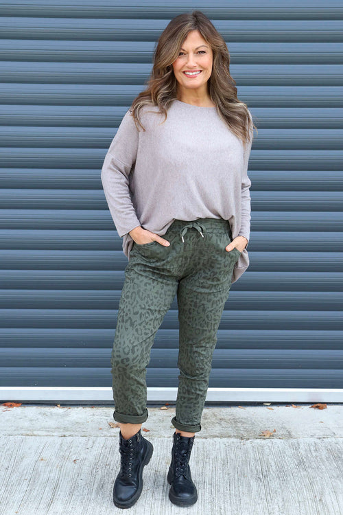 Yarwell Leopard Print Joggers Khaki - Image 3