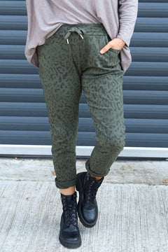 Yarwell Leopard Print Joggers Khaki
