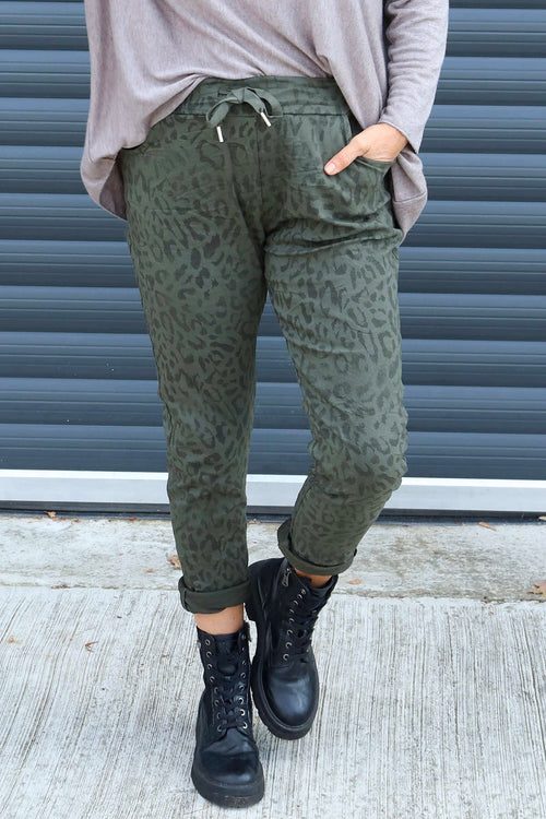 Yarwell Leopard Print Joggers Khaki - Image 1