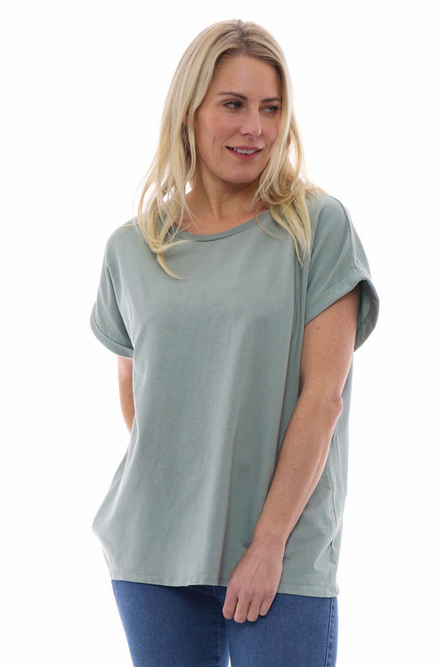 Rebecca Rolled Sleeve Top Light Khaki - Image 2