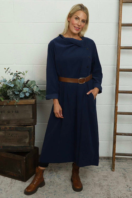 Eudora Belted Needlecord Dress Navy