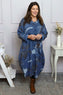 Charlize Pattern Cowl Neck Cotton Dress Blue