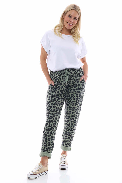 Minskip Leopard Print Jersey Pants Light Khaki - Image 1