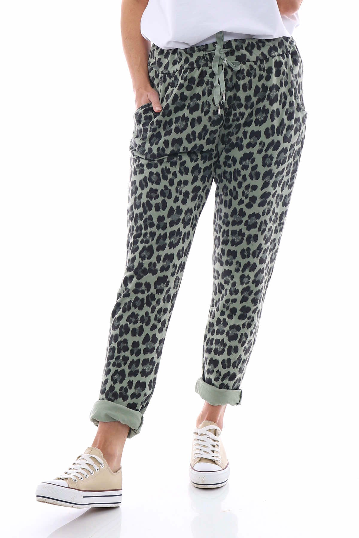 Minskip Leopard Print Jersey Pants Light Khaki