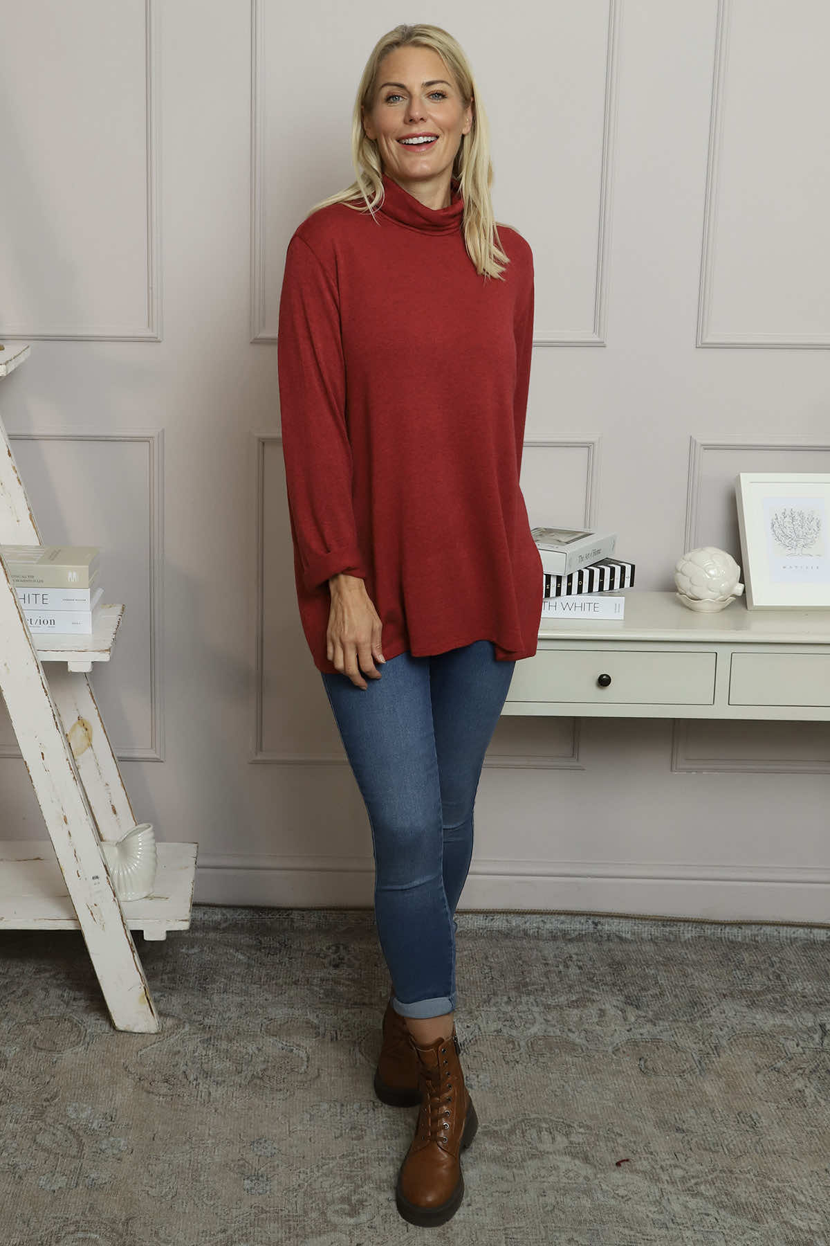 Lillian Polo Neck Jumper Wine