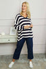 Kirsty Stripe V-Neck Knit Top Navy