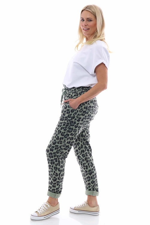 Minskip Leopard Print Jersey Pants Light Khaki - Image 4