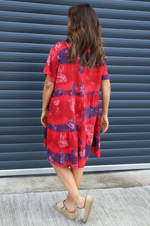 Erminia V-Neck Print Cotton Tunic Red - Image 4