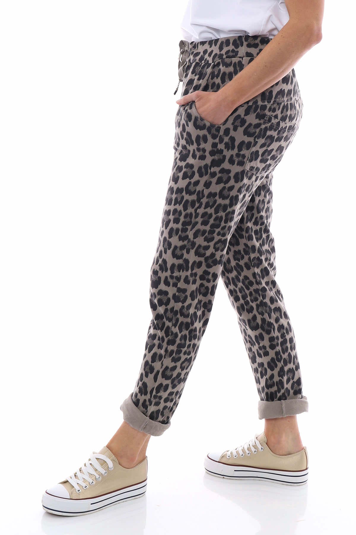 Minskip Leopard Print Jersey Pants Mocha
