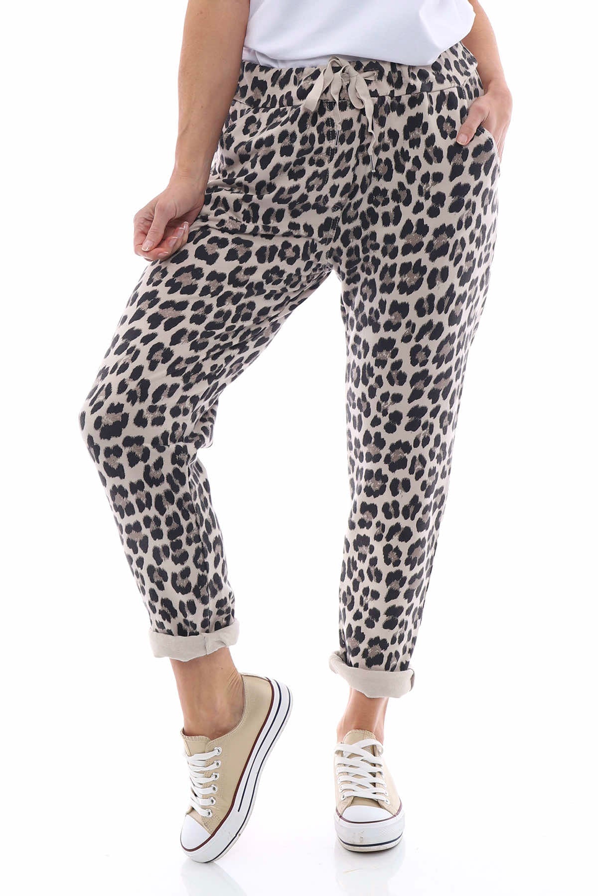 Minskip Leopard Print Jersey Pants Stone