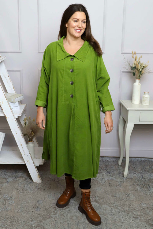 Amina Needlecord Dress Olive - Image 3