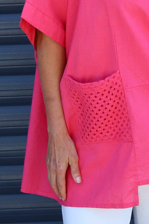 Cressida Crochet Detail Linen Top Fuchsia - Image 3