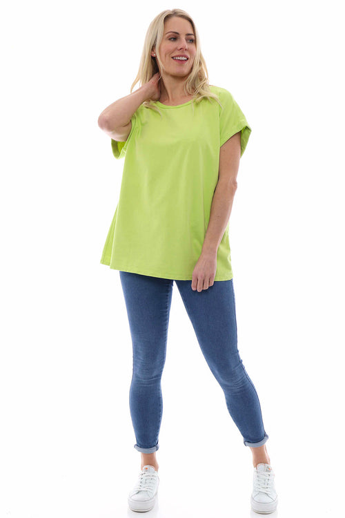 Rebecca Rolled Sleeve Top Lime - Image 2