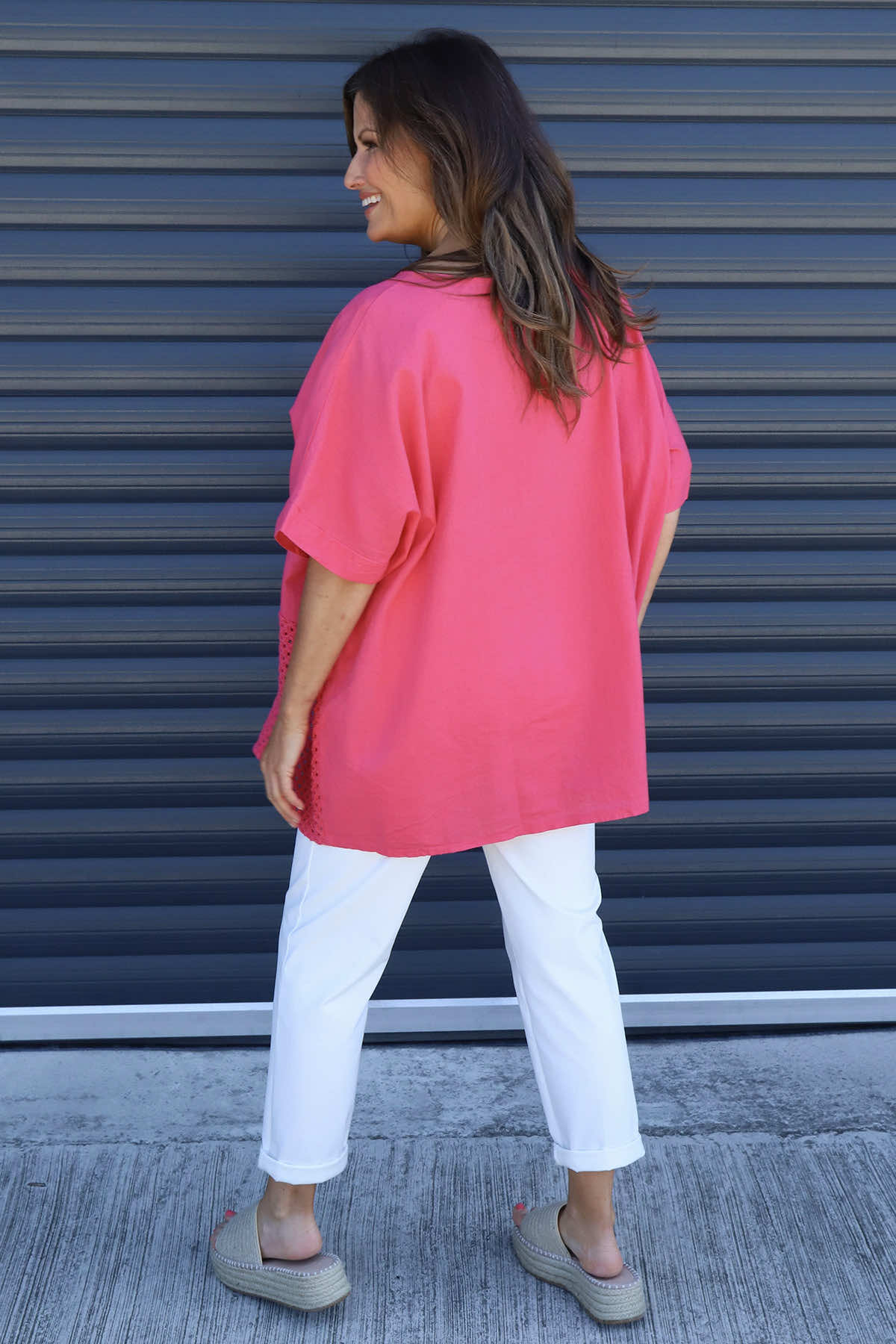 Cressida Crochet Detail Linen Top Fuchsia