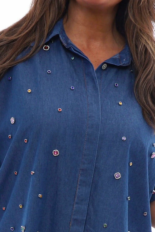 Kallie Jewelled Denim Shirt Mid Denim - Image 2