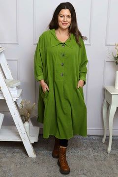 Amina Needlecord Dress Olive