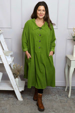 Amina Needlecord Dress Olive Olive - Amina Needlecord Dress Olive