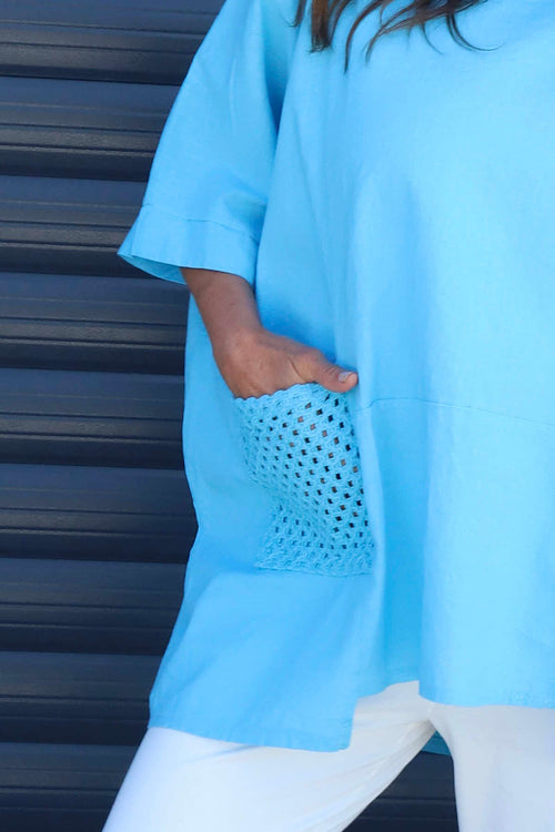 Cressida Crochet Detail Linen Top Kingfisher - Image 3