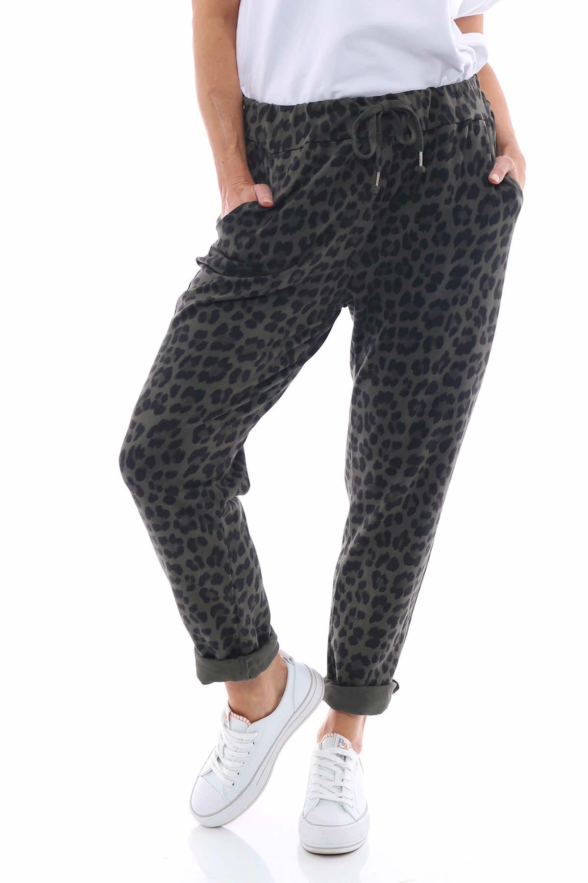 Minskip Leopard Print Jersey Pants Khaki