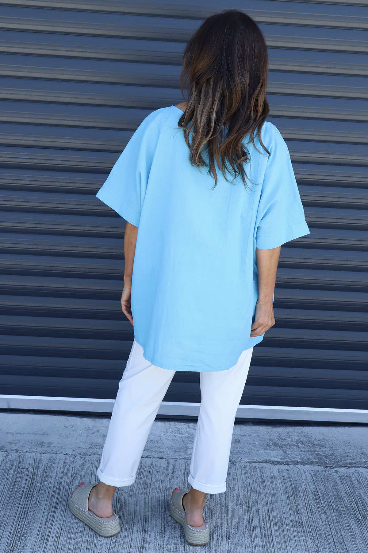 Cressida Crochet Detail Linen Top Kingfisher