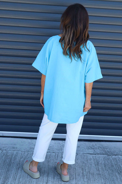 Cressida Crochet Detail Linen Top Kingfisher - Image 4