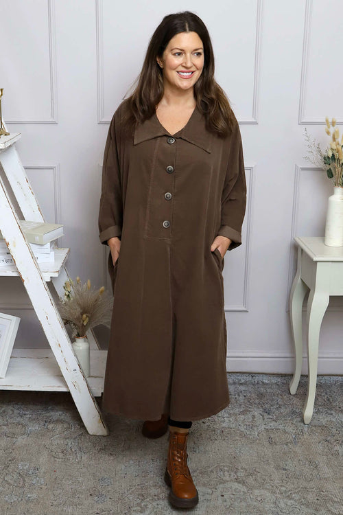 Amina Needlecord Dress Cocoa - Image 3