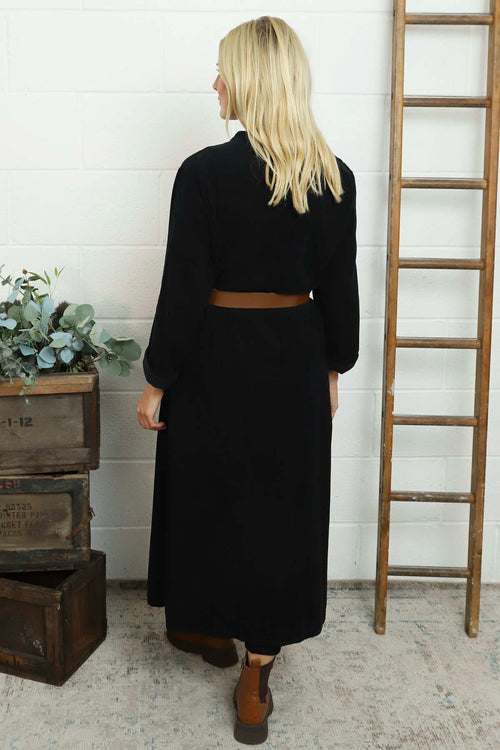 Eudora Belted Needlecord Dress Black - Image 4