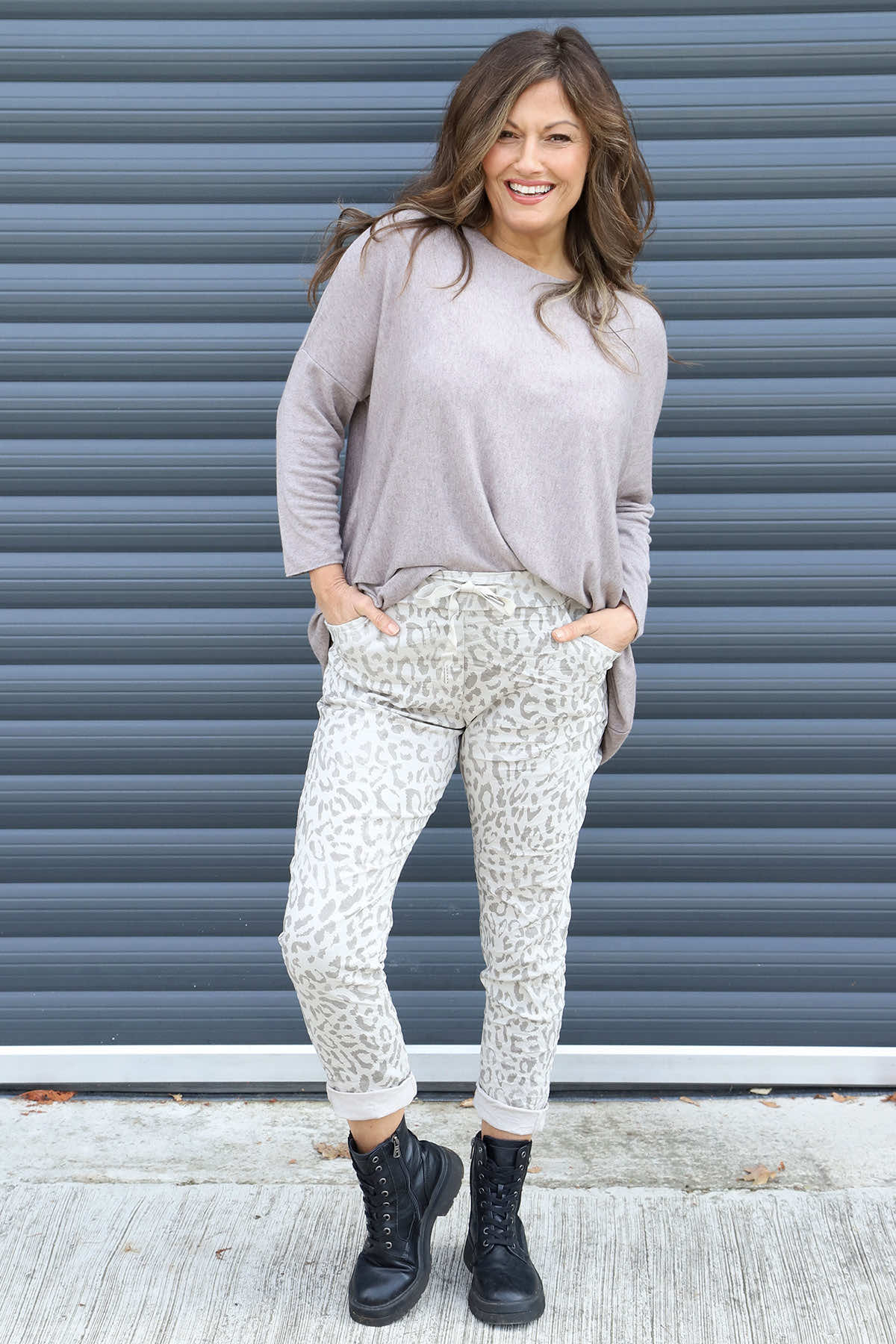 Yarwell Leopard Print Joggers Stone