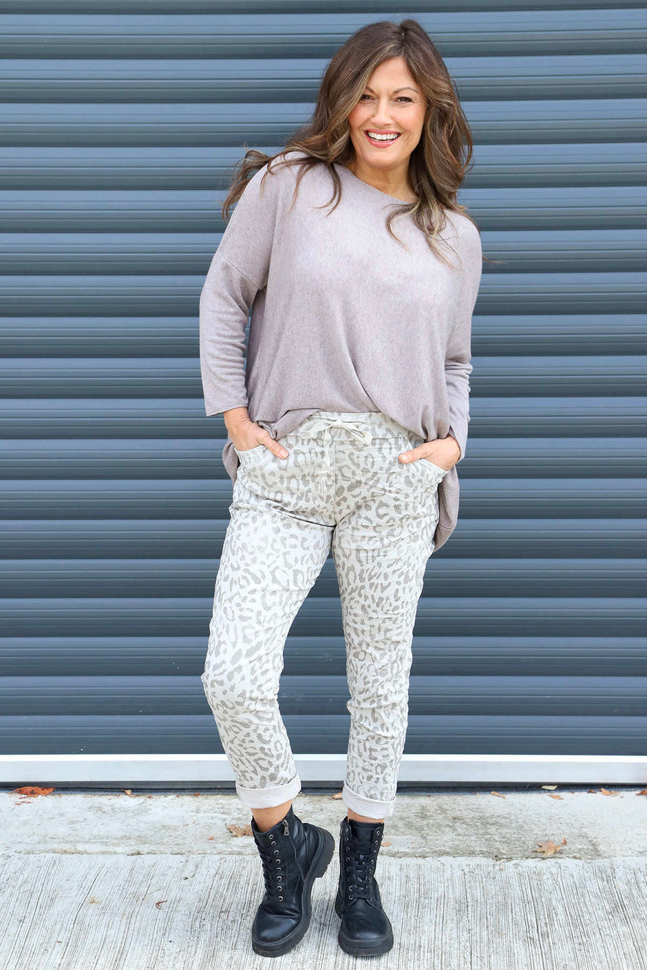 Yarwell Leopard Print Joggers Stone