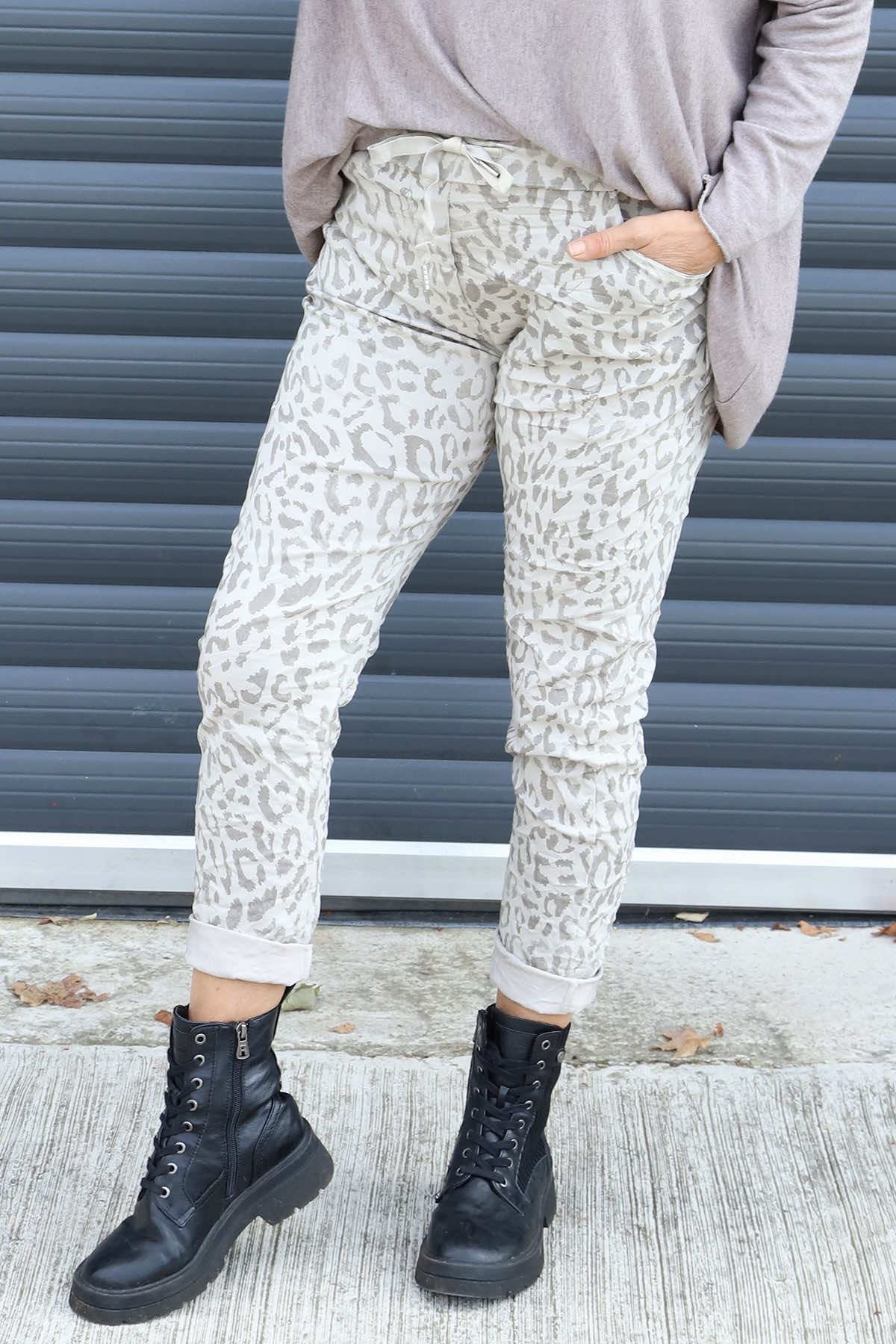 Yarwell Leopard Print Joggers Stone