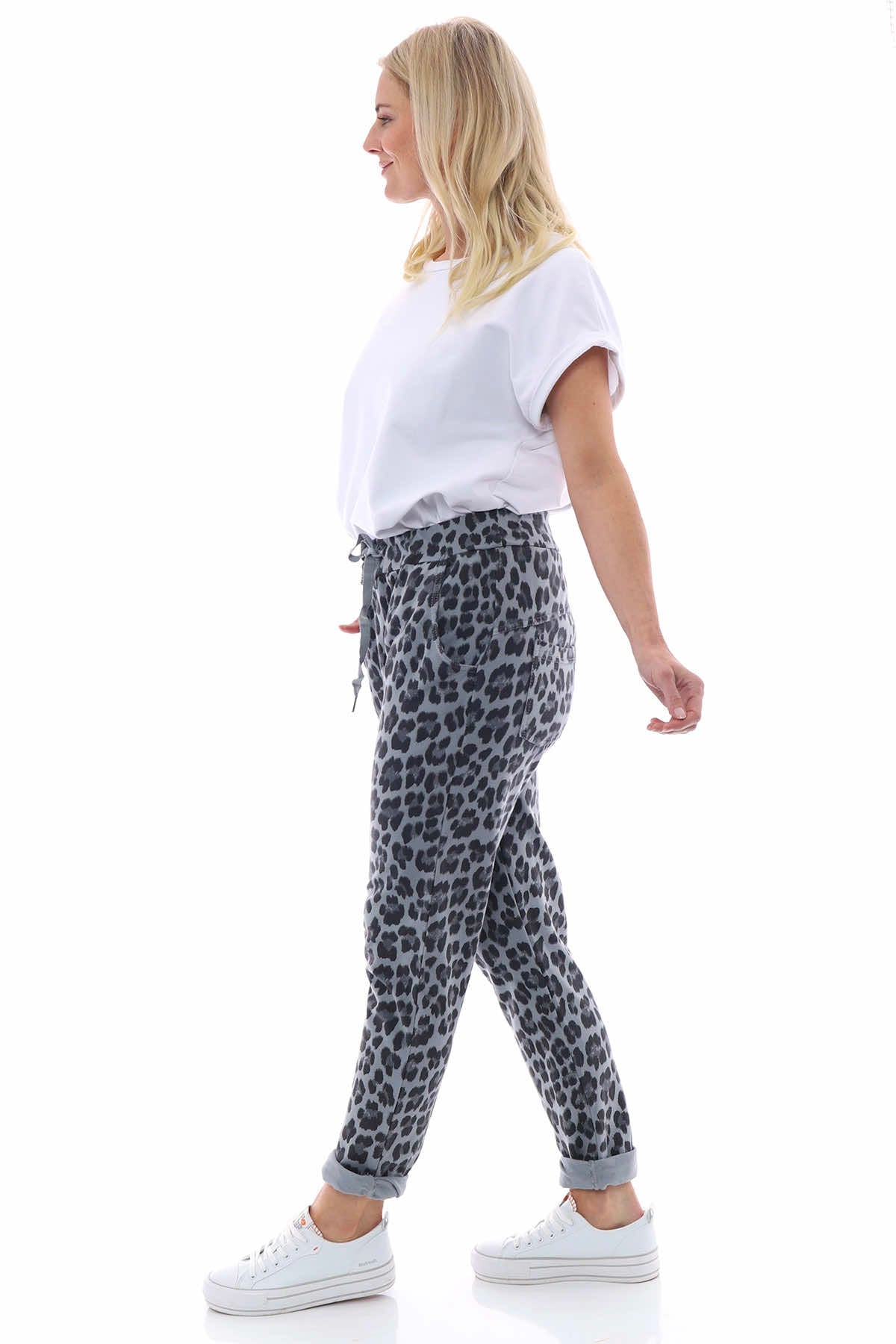 Minskip Leopard Print Jersey Pants Mid Grey