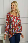 Kirsty Flower V-Neck Knit Top Wine