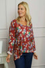 Kirsty Flower V-Neck Knit Top Wine