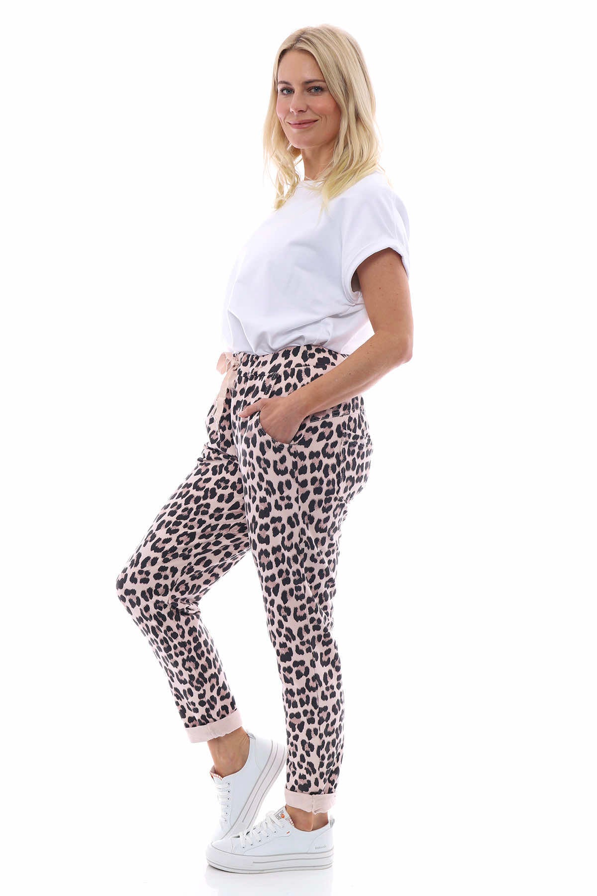 Minskip Leopard Print Jersey Pants Pink