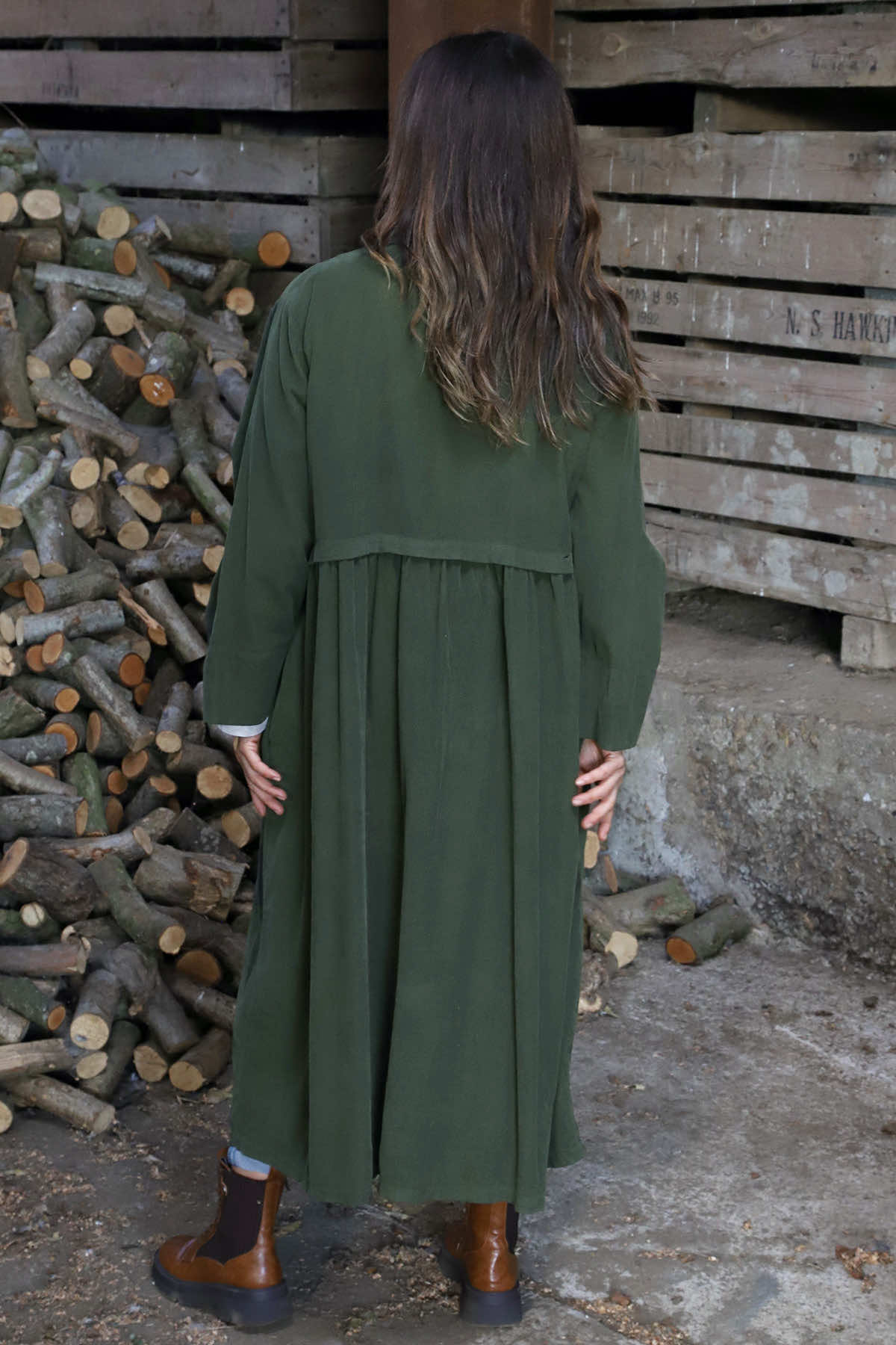 Meryl Long Needlecord Jacket Khaki