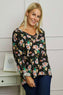 Kirsty Flower V-Neck Knit Top Black