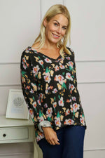 Kirsty Flower V-Neck Knit Top Black Black - Kirsty Flower V-Neck Knit Top Black