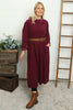 Eudora Belted Needlecord Dress Burgundy