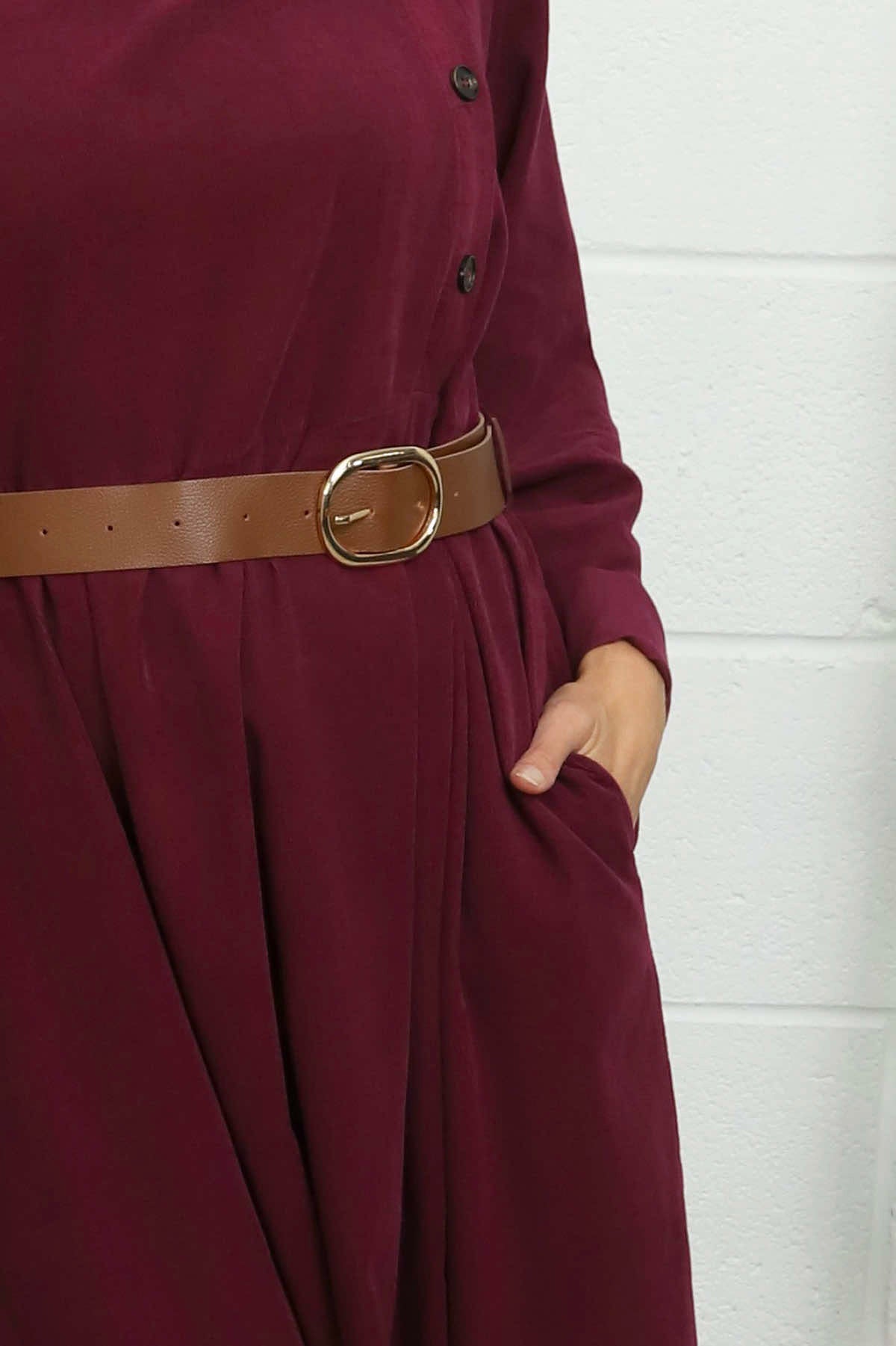 Eudora Belted Needlecord Dress Burgundy